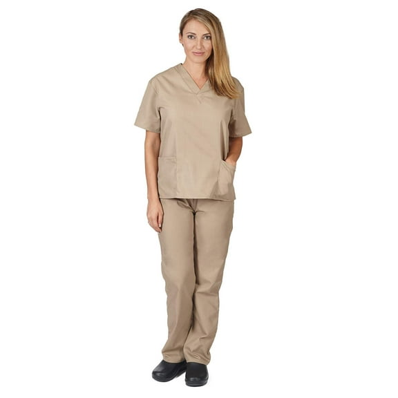 ACTIVE UNIFORMS Women Scrub Set Medical Scrub Top and Pants (Khaki, 3X-Large)
