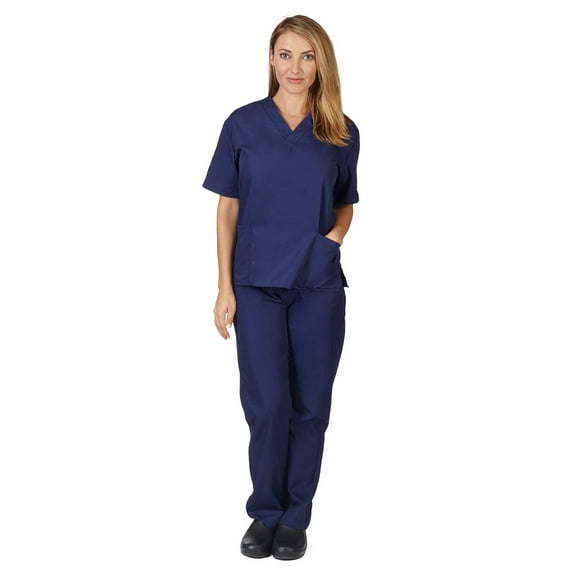 ACTIVE UNIFORMS Women Scrub Set Medical Scrub Top and Pants (Navy Blue, Large)