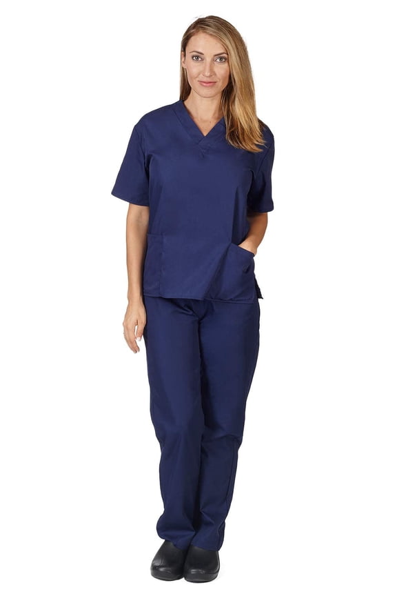Women Scrub Set Medical Scrub Top and Pants (Navy Blue, Medium)