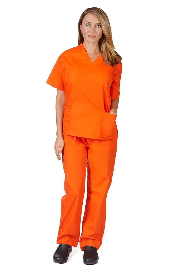 Women Scrub Set Medical Scrub Top and Pants (Orange, 4X-Large)