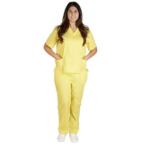 ACTIVE UNIFORMS Women Scrub Set Medical Scrub Top and Pants (Yellow, Large)