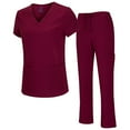 thumbnail image 1 of ACTIVE UNIFORMS Women's Breathable Cool Stretch Fabric Scrub Top and cargo Pant Set (Burgundy, X-Large), 1 of 7