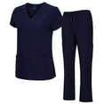 thumbnail image 1 of ACTIVE UNIFORMS Women's Breathable Cool Stretch Fabric Scrub Top and cargo Pant Set (True Navy Blue, Medium), 1 of 7