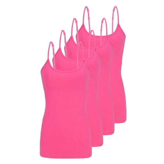 ACTIVE UNIFORMS Women's Camisole Cotton Stretch Undershirt with Adjustable Strap Tank Top Multi-Pack of 2 (Neon Pink, X-Small)