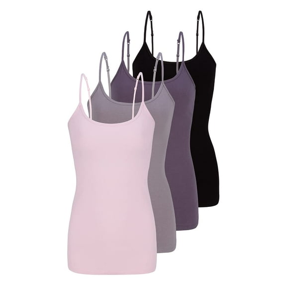 ACTIVE UNIFORMS Women's Camisole Cotton Stretch Undershirt with Adjustable Strap Tank Top Multi-Pack of 2 (Pink,grey,charcoal,black, X-Small)