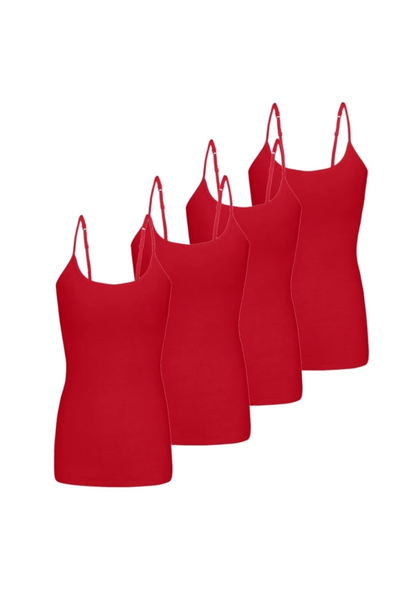 Women's Camisole Cotton Stretch Undershirt with Adjustable Strap Tank Top Multi-Pack of 2 (Red, Large)