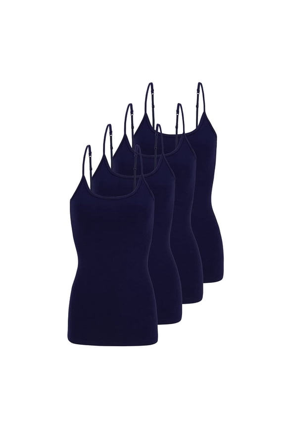 Women's Camisole Cotton Stretch Undershirt with Adjustable Strap Tank Top Multi-Pack of 2 (True Navy Blue, Small)