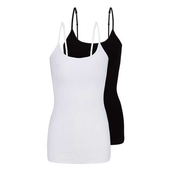 ACTIVE UNIFORMS Women's Camisole Cotton Stretch Undershirt with Adjustable Strap Tank Top Multi-Pack of 2 (White,black, X-Small)