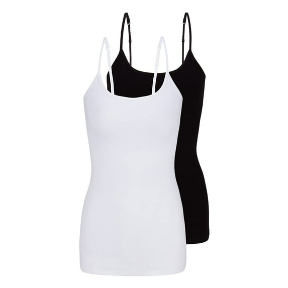ACTIVE UNIFORMS Women's Camisole Cotton Stretch Undershirt with Adjustable Strap Tank Top Multi-Pack of 2 (White,black, X-Small)
