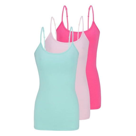 ACTIVE UNIFORMS Women's Camisole Cotton Stretch Undershirt with Adjustable Strap Tank Top Multi-Pack of 3 (Aqua,pink,neon Pink, X-Small)