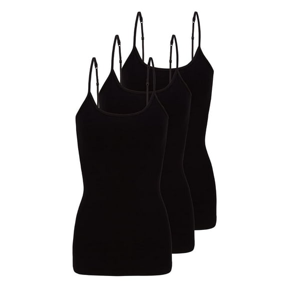 ACTIVE UNIFORMS Women's Camisole Cotton Stretch Undershirt with Adjustable Strap Tank Top Multi-Pack of 3 (Black, X-Large)