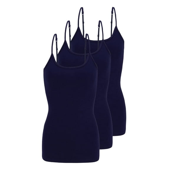 ACTIVE UNIFORMS Women's Camisole Cotton Stretch Undershirt with Adjustable Strap Tank Top Multi-Pack of 3 (True Navy Blue, X-Large)