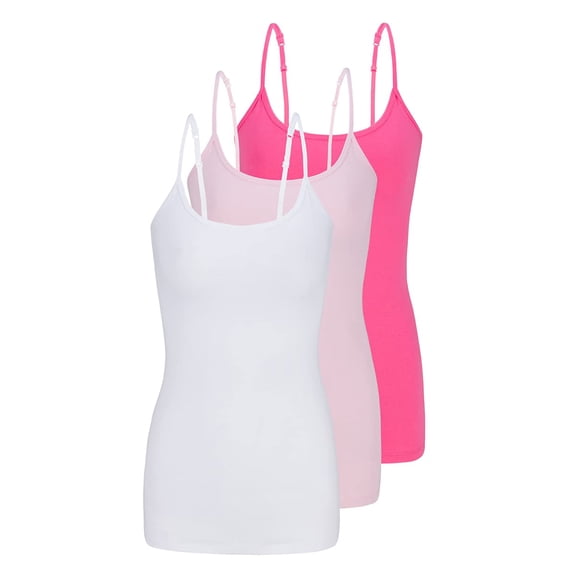 ACTIVE UNIFORMS Women's Camisole Cotton Stretch Undershirt with Adjustable Strap Tank Top Multi-Pack of 3 (White,pink,neon Pink, Small)