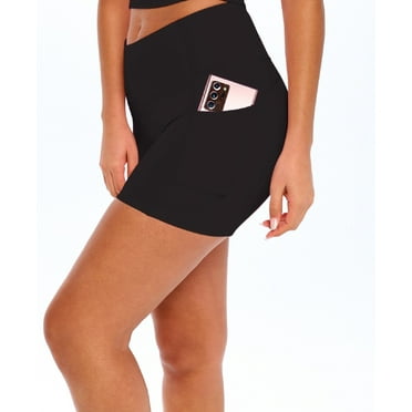 ACTIVE UNIFORMS Women's High Waist Yoga Shorts Tummy Control with Deep Pockets (Black, X-Small)
