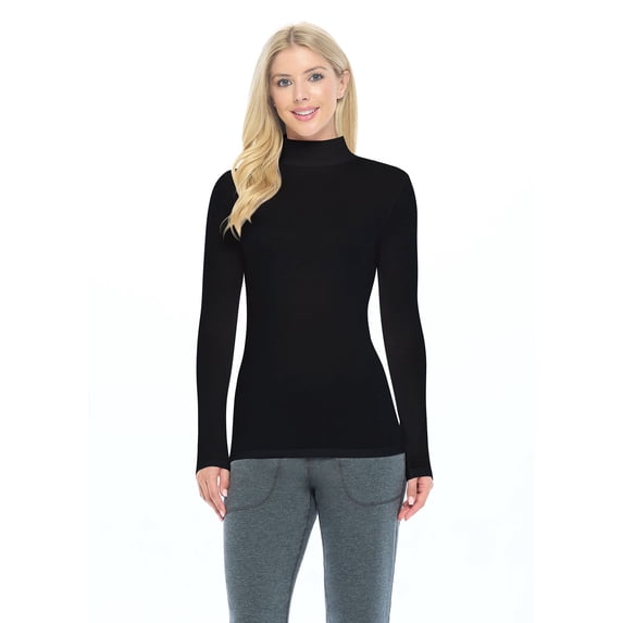 ACTIVE UNIFORMS Women's Long Sleeve Turtle-Neck T-Shirt Under Scrub (Black, Small)