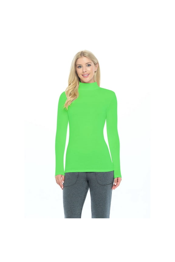 Women's Long Sleeve Turtle-Neck T-Shirt Under Scrub (Lime Green, X-Large)