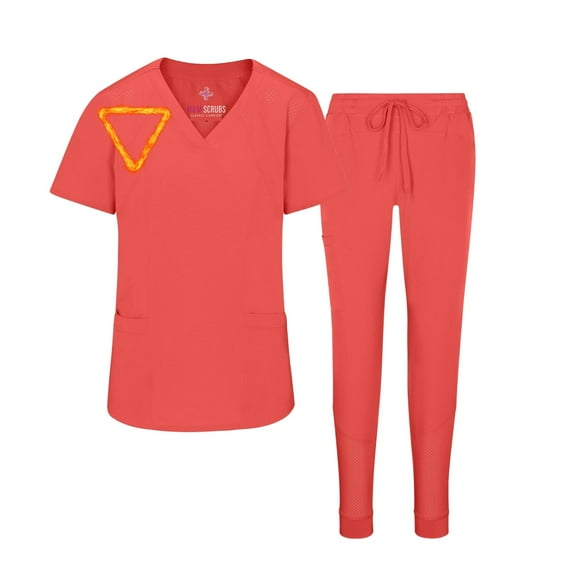 ACTIVE UNIFORMS Women's Medical Scrub Set Cool 4-Way Stretch Jogger Scrub Set (Coral, Medium)