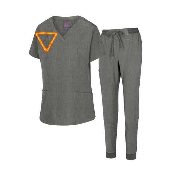 ACTIVE UNIFORMS Women's Medical Scrub Set Cool 4-Way Stretch Jogger Scrub Set (Heather Grey, 3X-Large-Petite)