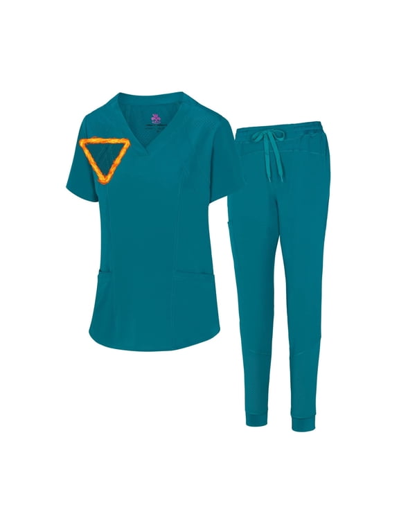 Women's Medical Scrub Set Cool 4-Way Stretch Jogger Scrub Set (Teal, Medium-Petite)