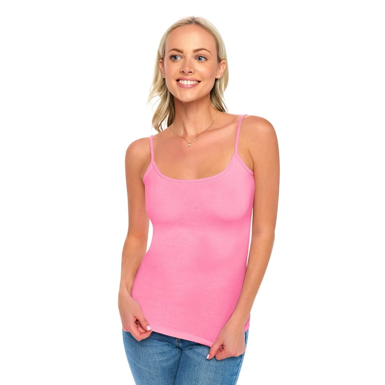ACTIVE UNIFORMS Women's Soft and Breathable Cotton Stretch Camisole with  Adjustable Strap Tank Top (Neon Pink, Medium)