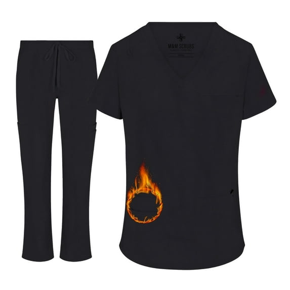 ACTIVE UNIFORMS Women's Stretch Scrub Set 11 Pocket Cargo Medical Scrub Top and Pants (Black, Large)