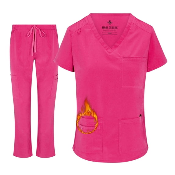 ACTIVE UNIFORMS Women's Stretch Scrub Set 11 Pocket Cargo Medical Scrub Top and Pants (Hot Pink, XX-Large)