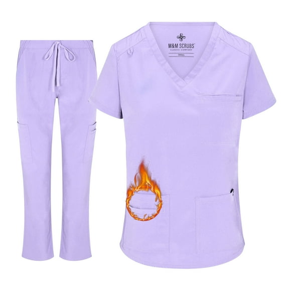 ACTIVE UNIFORMS Women's Stretch Scrub Set 11 Pocket Cargo Medical Scrub Top and Pants (Lavender, 3X-Large)