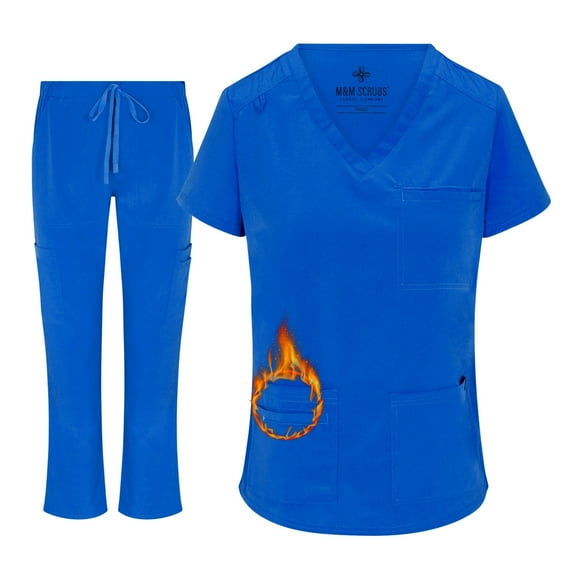 ACTIVE UNIFORMS Women's Stretch Scrub Set 11 Pocket Cargo Medical Scrub Top and Pants (True Royal Blue, Medium)