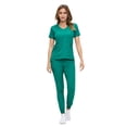 thumbnail image 1 of ACTIVE UNIFORMS Women’s Ultra-Soft Luxe Stretch Jogger Scrub Set V-Neck Top & Jogger Pants with Pockets - Regular & Petite Size (True Hunter Green, X-Large), 1 of 4