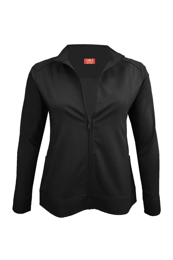 Women's Ultra Soft Stretch Zip Up Scrub Jacket (Black, Medium)