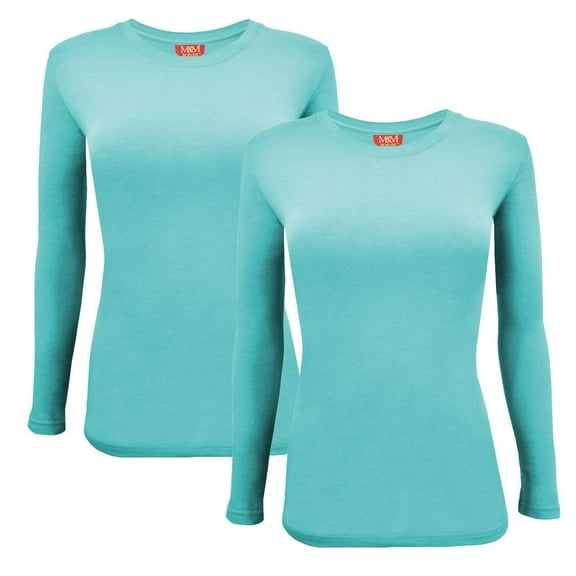 ACTIVE UNIFORMS Women's Under Scrub Tee Crew Neck Long Sleeve T-Shirt 2 - Pack (Aqua Blue, X-Small)