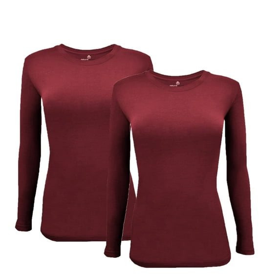 ACTIVE UNIFORMS Women's Under Scrub Tee Crew Neck Long Sleeve T-Shirt 2 - Pack (Burgundy, Small)