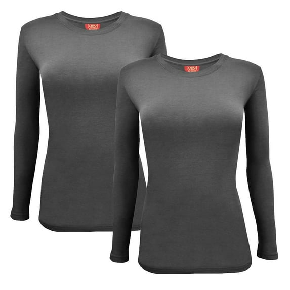ACTIVE UNIFORMS Women's Under Scrub Tee Crew Neck Long Sleeve T-Shirt 2 - Pack (Charcoal, Large)