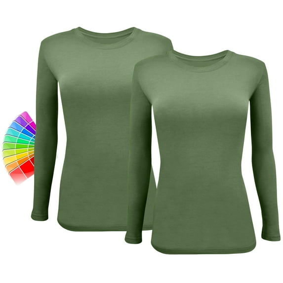 ACTIVE UNIFORMS Women's Under Scrub Tee Crew Neck Long Sleeve T-Shirt 2 - Pack (Dill Green, XX-Small)