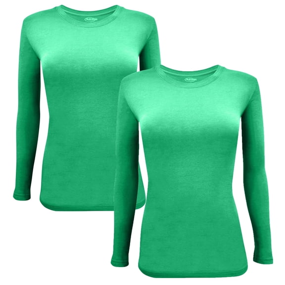 ACTIVE UNIFORMS Women's Under Scrub Tee Crew Neck Long Sleeve T-Shirt 2 - Pack (Green, 3X-Large)