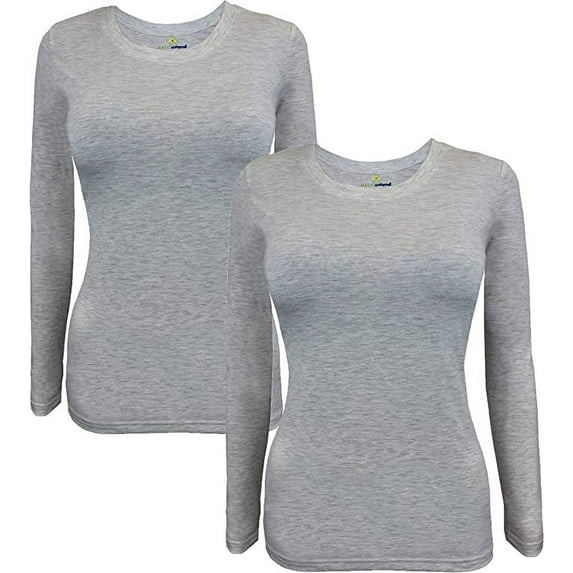 ACTIVE UNIFORMS Women's Under Scrub Tee Crew Neck Long Sleeve T-Shirt 2 - Pack (Heather Charcoal, Large)