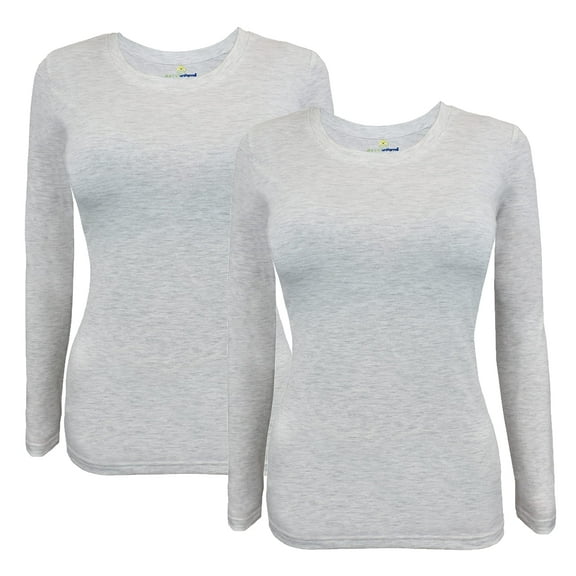 ACTIVE UNIFORMS Women's Under Scrub Tee Crew Neck Long Sleeve T-Shirt 2 - Pack Heather Grey Medium)