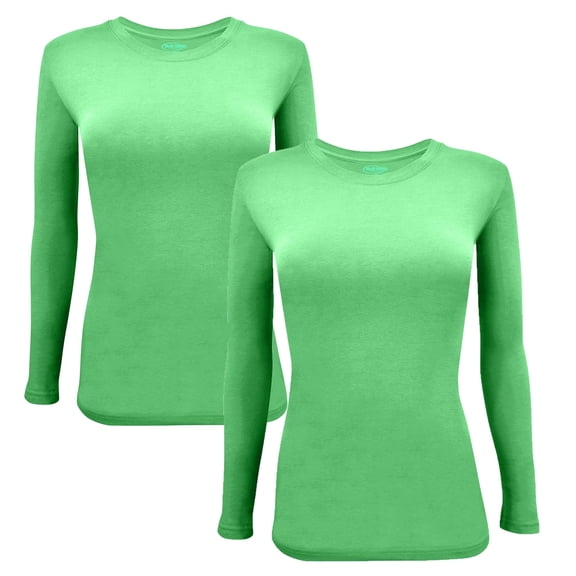 ACTIVE UNIFORMS Women's Under Scrub Tee Crew Neck Long Sleeve T-Shirt 2 - Pack (Light Green, X-Small)