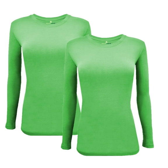 ACTIVE UNIFORMS Women's Under Scrub Tee Crew Neck Long Sleeve T-Shirt 2 - Pack (Lime, Small)