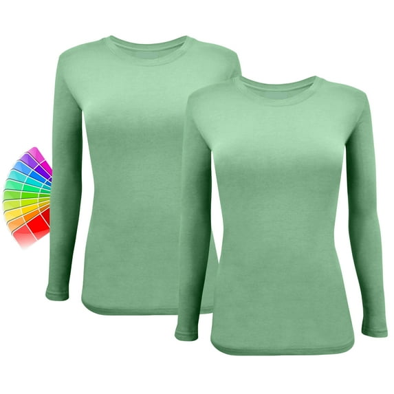 ACTIVE UNIFORMS Women's Under Scrub Tee Crew Neck Long Sleeve T-Shirt 2 - Pack (Meadow Green, X-Large)