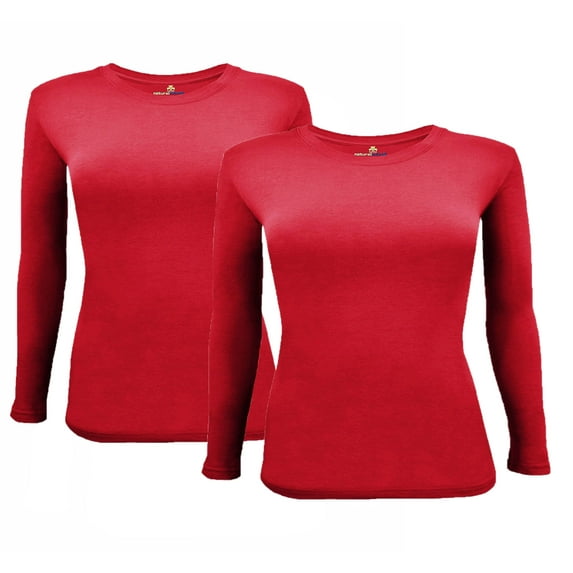 ACTIVE UNIFORMS Women's Under Scrub Tee Crew Neck Long Sleeve T-Shirt 2 - Pack (Red, Medium)
