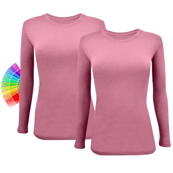 ACTIVE UNIFORMS Women's Under Scrub Tee Crew Neck Long Sleeve T-Shirt 2 - Pack (Rose, Small)