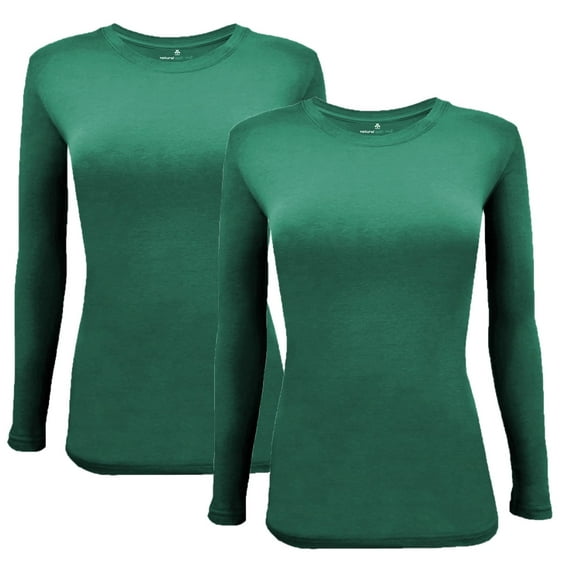 ACTIVE UNIFORMS Women's Under Scrub Tee Crew Neck Long Sleeve T-Shirt 2 - Pack (True Hunter Green, Large)