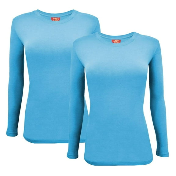 ACTIVE UNIFORMS Women's Under Scrub Tee Crew Neck Long Sleeve T-Shirt 2 - Pack (Water Blue, X-Small)