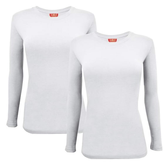 ACTIVE UNIFORMS Women's Under Scrub Tee Crew Neck Long Sleeve T-Shirt 2 - Pack (White, 5 X-Large)