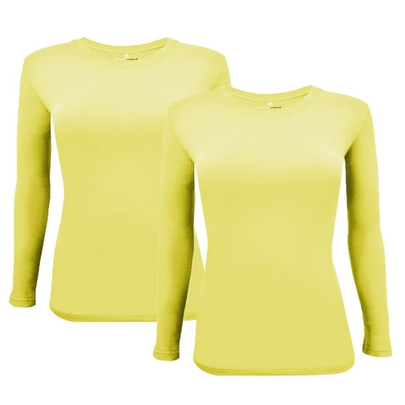 ACTIVE UNIFORMS Women's Under Scrub Tee Crew Neck Long Sleeve T-Shirt 2 - Pack (Yellow, X-Small)