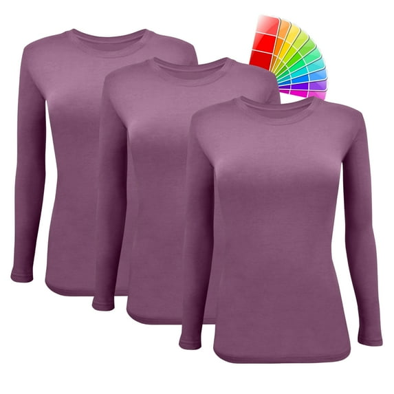 ACTIVE UNIFORMS Women's Under Scrub Tee Crew Neck Long Sleeve T-Shirt 3 - Pack (Argyle Purple, Medium)