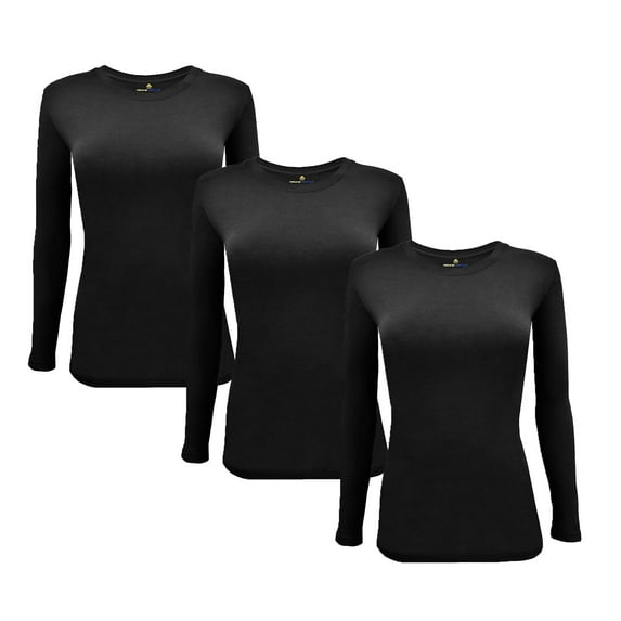 ACTIVE UNIFORMS Women's Under Scrub Tee Crew Neck Long Sleeve T-Shirt 3 - Pack (Black, 3X-Large)