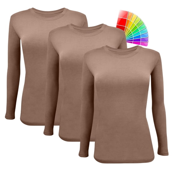 ACTIVE UNIFORMS Women's Under Scrub Tee Crew Neck Long Sleeve T-Shirt 3 - Pack (Chocolate Malt, X-Small)