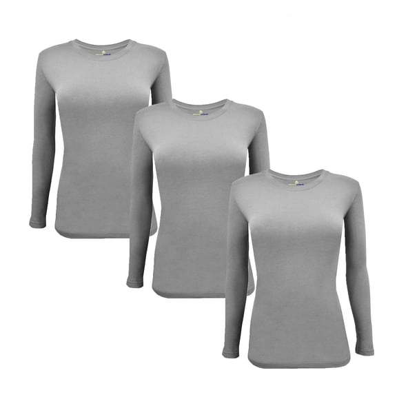ACTIVE UNIFORMS Women's Under Scrub Tee Crew Neck Long Sleeve T-Shirt 3 - Pack (Grey, Large)